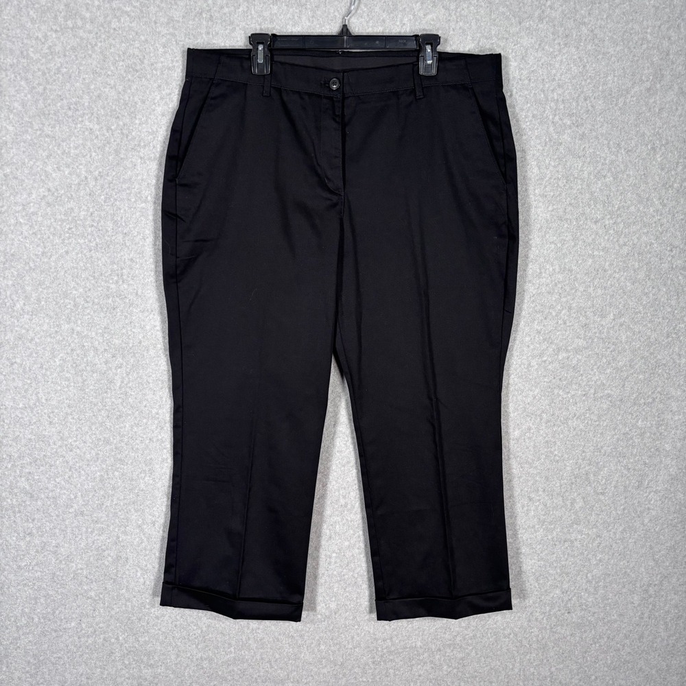 Lands End Capri Crop Chino Size 18 Cuffed Trouser Elastic Waist‎ Cotton Stretch